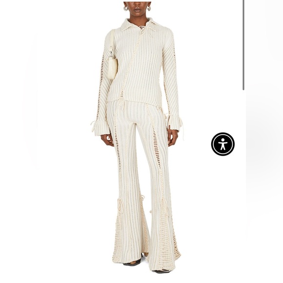 NWT ISA BOULDER  handmade split and tear flared cotton pants cream ivory size L - Picture 2 of 14